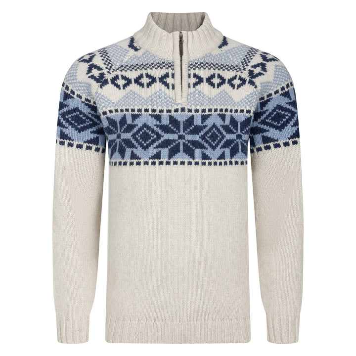 Mens Nordic Quarter Zip Sweater - Ecru