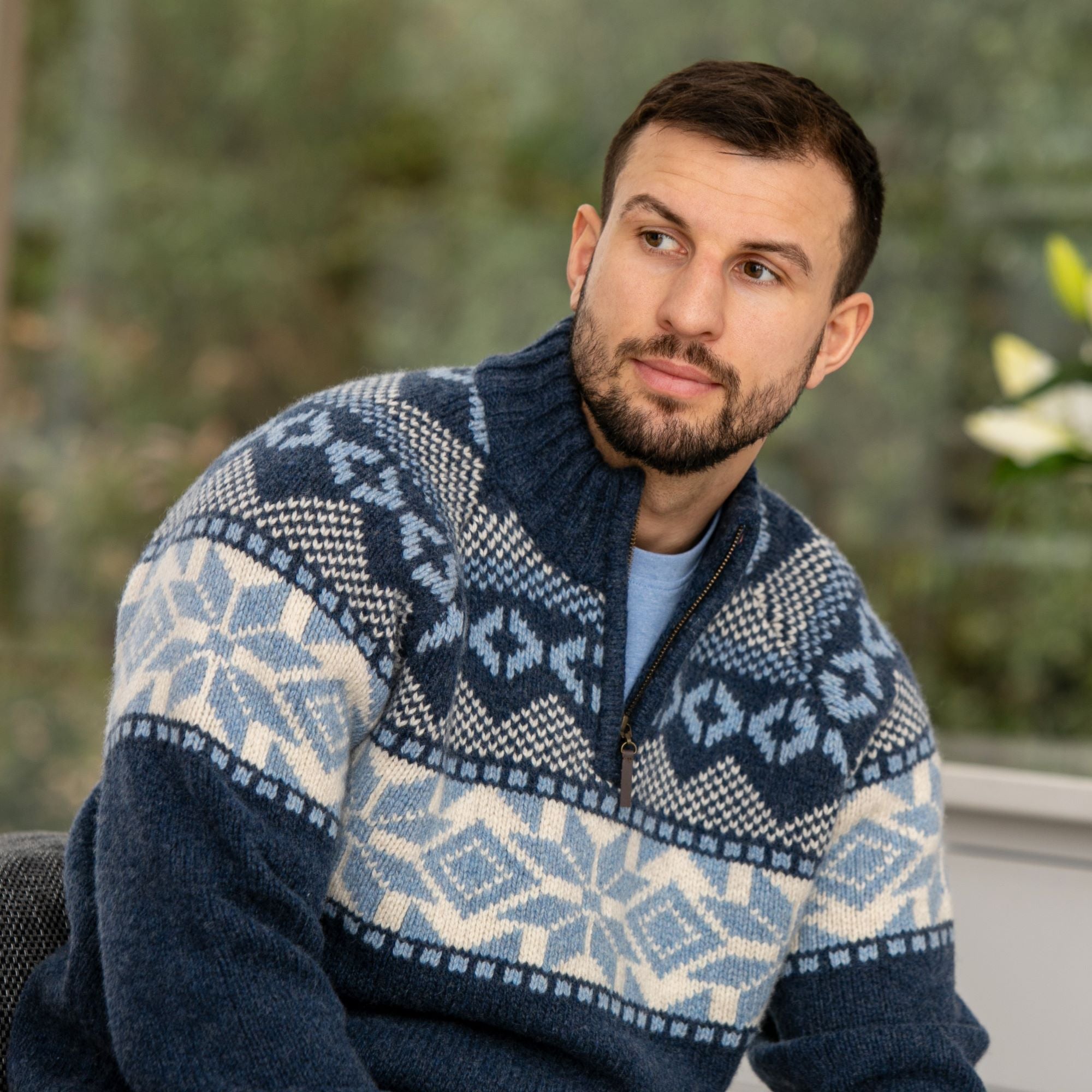 Mens Nordic Quarter Zip Sweater - Midnight