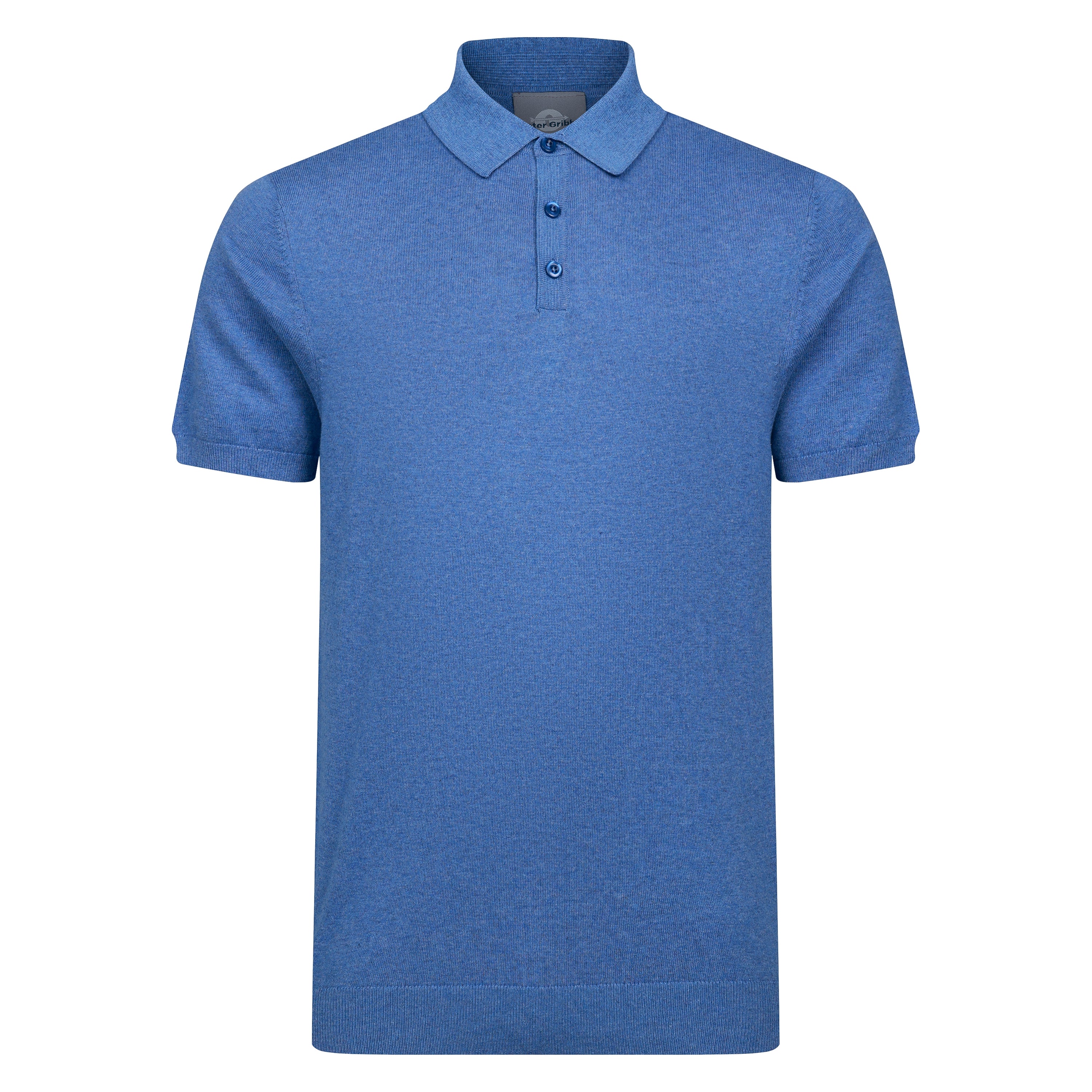 Peter Gribby Short Sleeve Knitted Polo - Blue