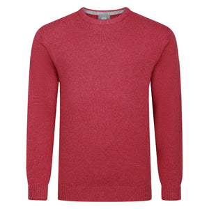 Mens Lambswool Crew Neck Jumper - Raspberry