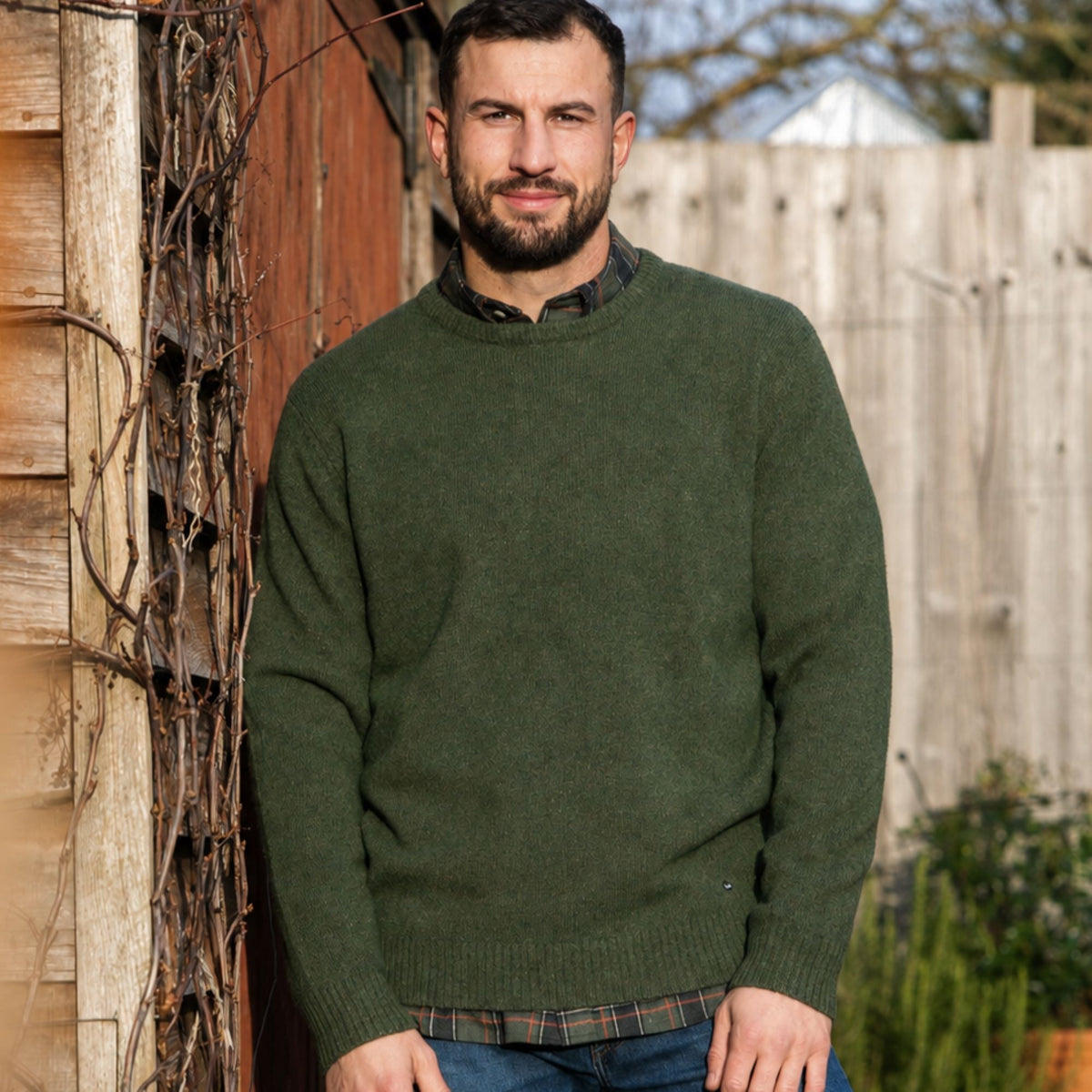 Mens Lambswool Crew Neck Jumper - Thyme