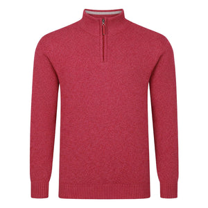Mens Lambswool ¼ Zip Jumper - Raspberry