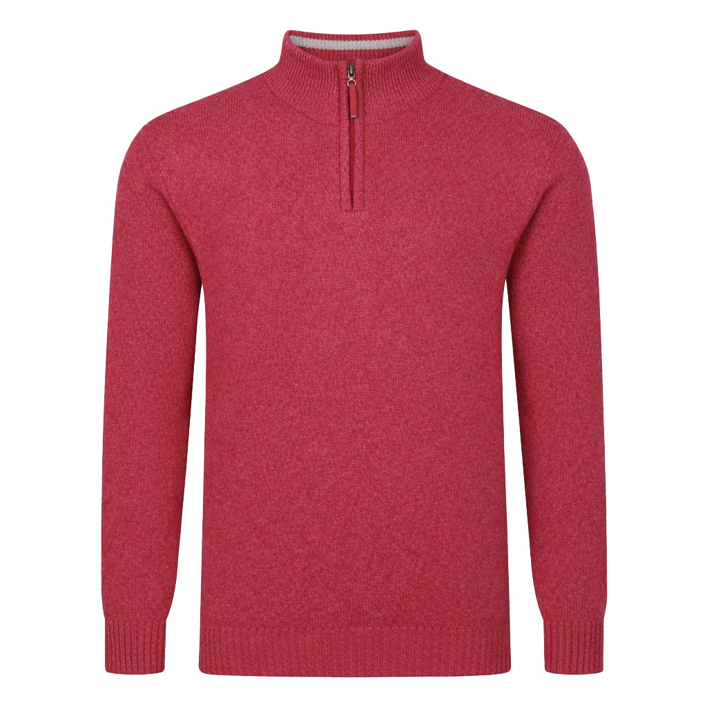 Mens Lambswool ¼ Zip Jumper - Raspberry