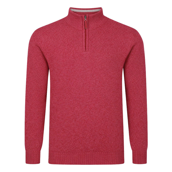 Mens Lambswool ¼ Zip Jumper - Raspberry