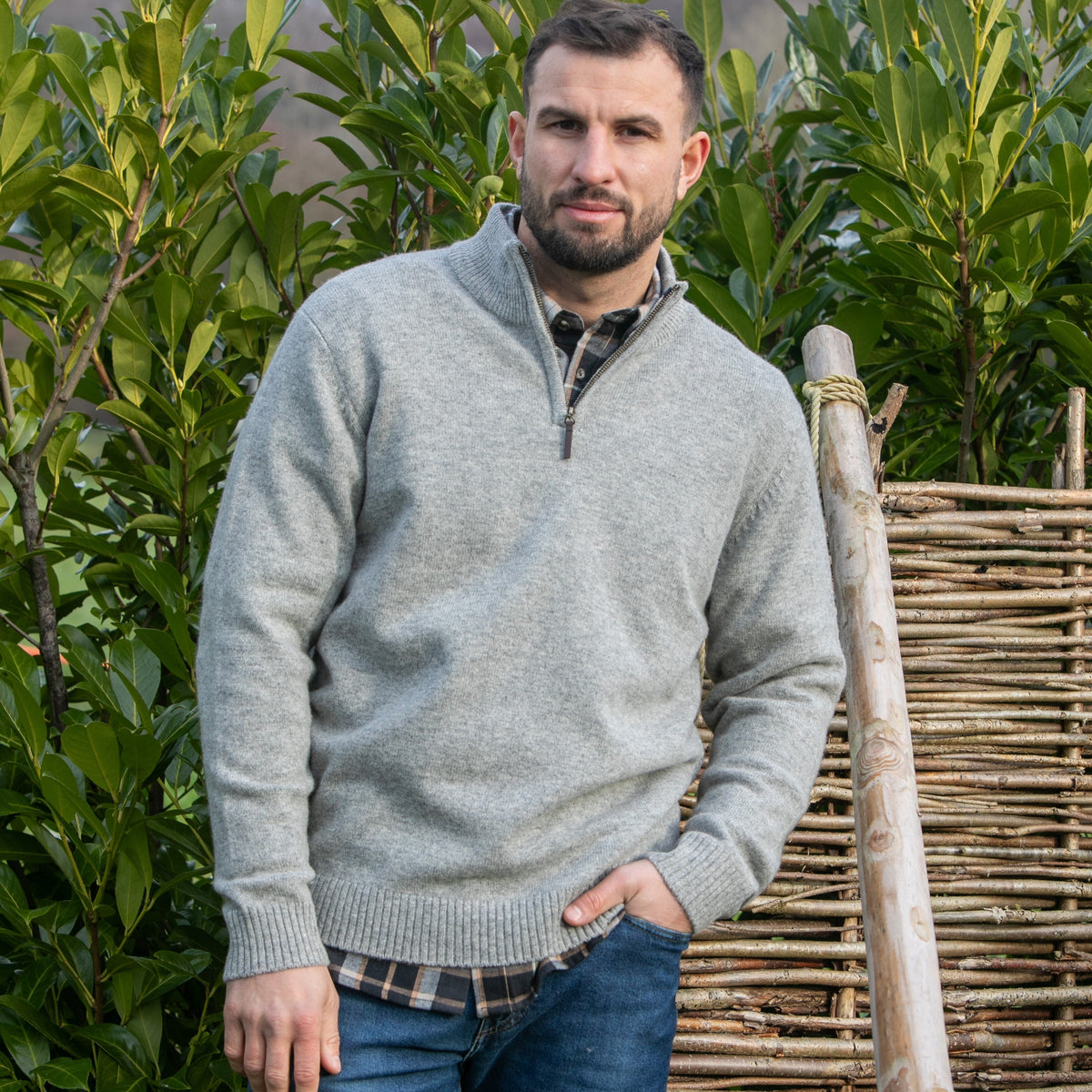 Mens Lambswool ¼ Zip Jumper - Silver