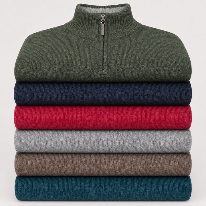 Mens Lambswool ¼ Zip Jumper - Raspberry