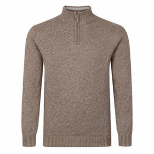 Mens Lambswool ¼ Zip Jumper - Taupe