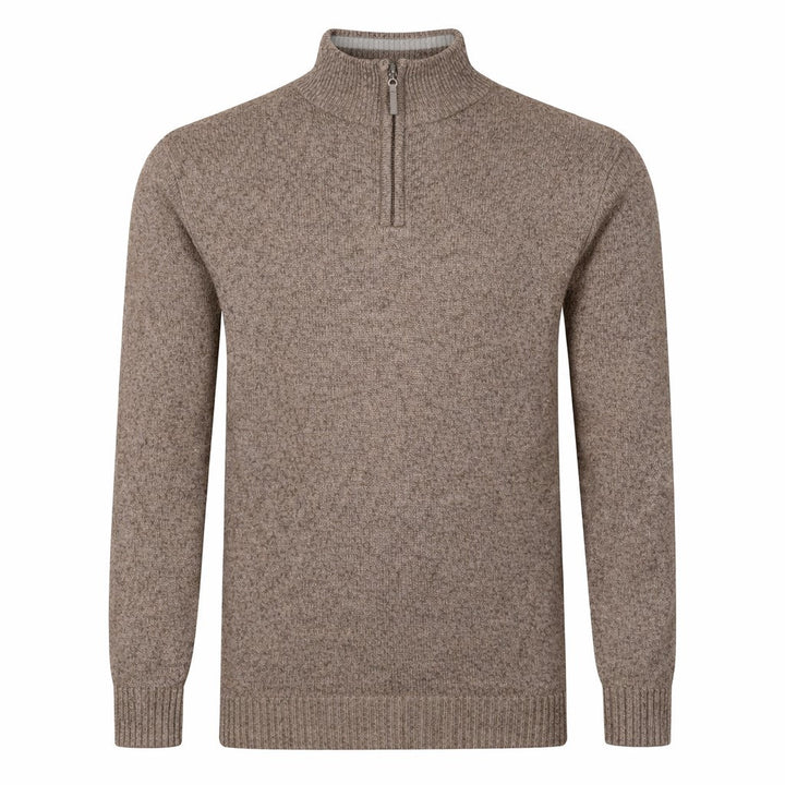 Mens Lambswool ¼ Zip Jumper - Taupe