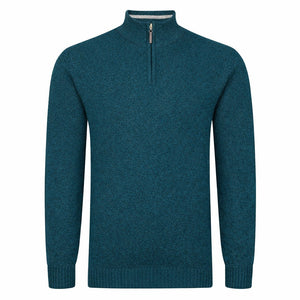 Mens Lambswool ¼ Zip Jumper - Teal