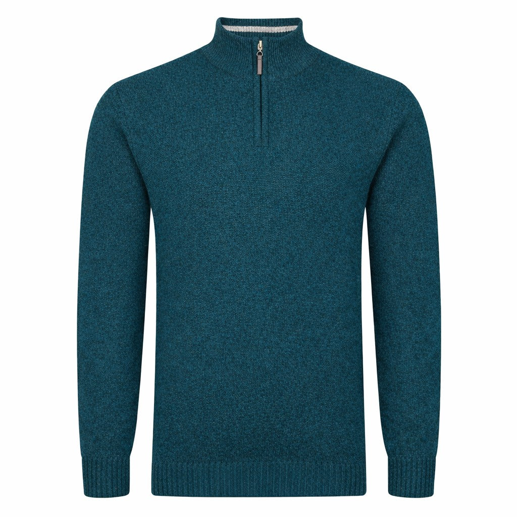 Mens Lambswool ¼ Zip Jumper - Teal