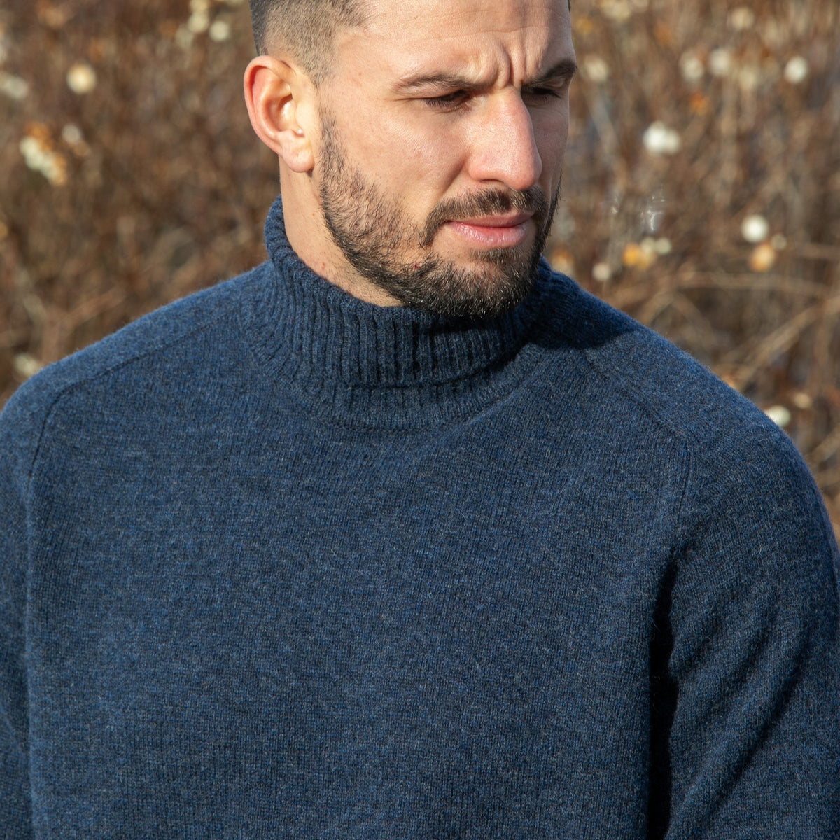 Mens Lambswool Roll Neck Jumper - Navy