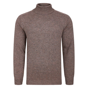 Mens Lambswool Roll Neck Jumper - Taupe