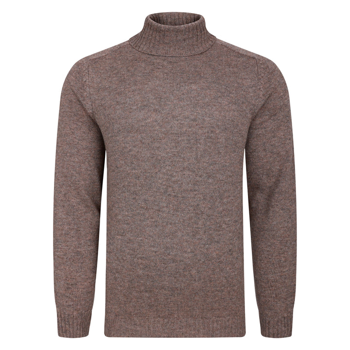 Mens Lambswool Roll Neck Jumper - Taupe