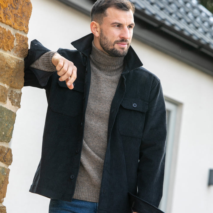 Mens Lambswool Roll Neck Jumper - Taupe