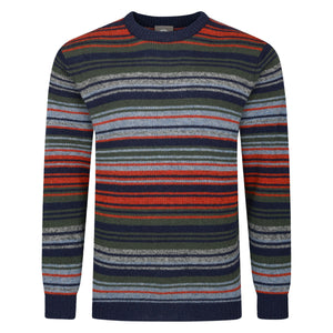 Mens Striped Crew Neck Jumper - Navy
