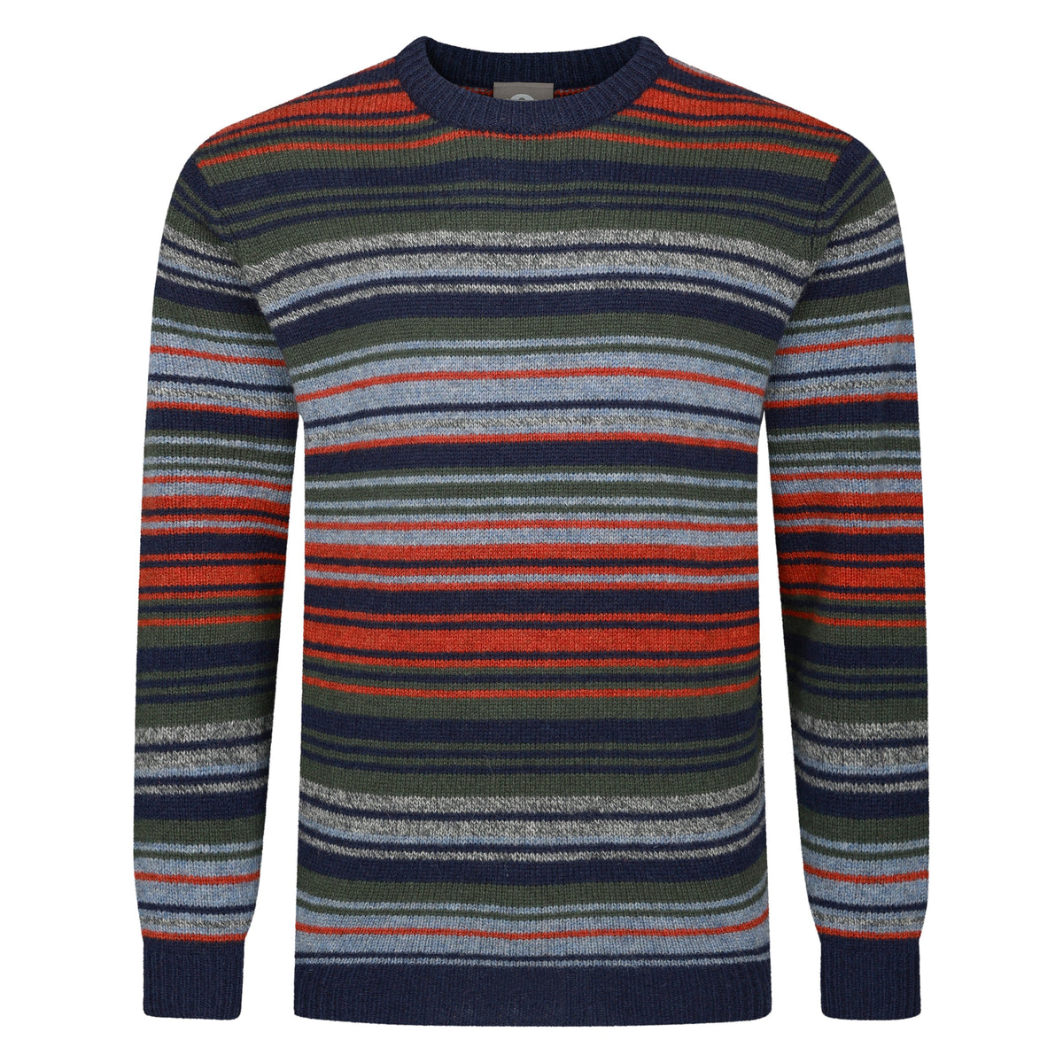 Mens Striped Crew Neck Jumper - Navy