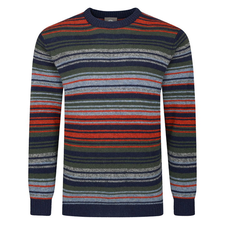 Mens Striped Crew Neck Jumper - Navy