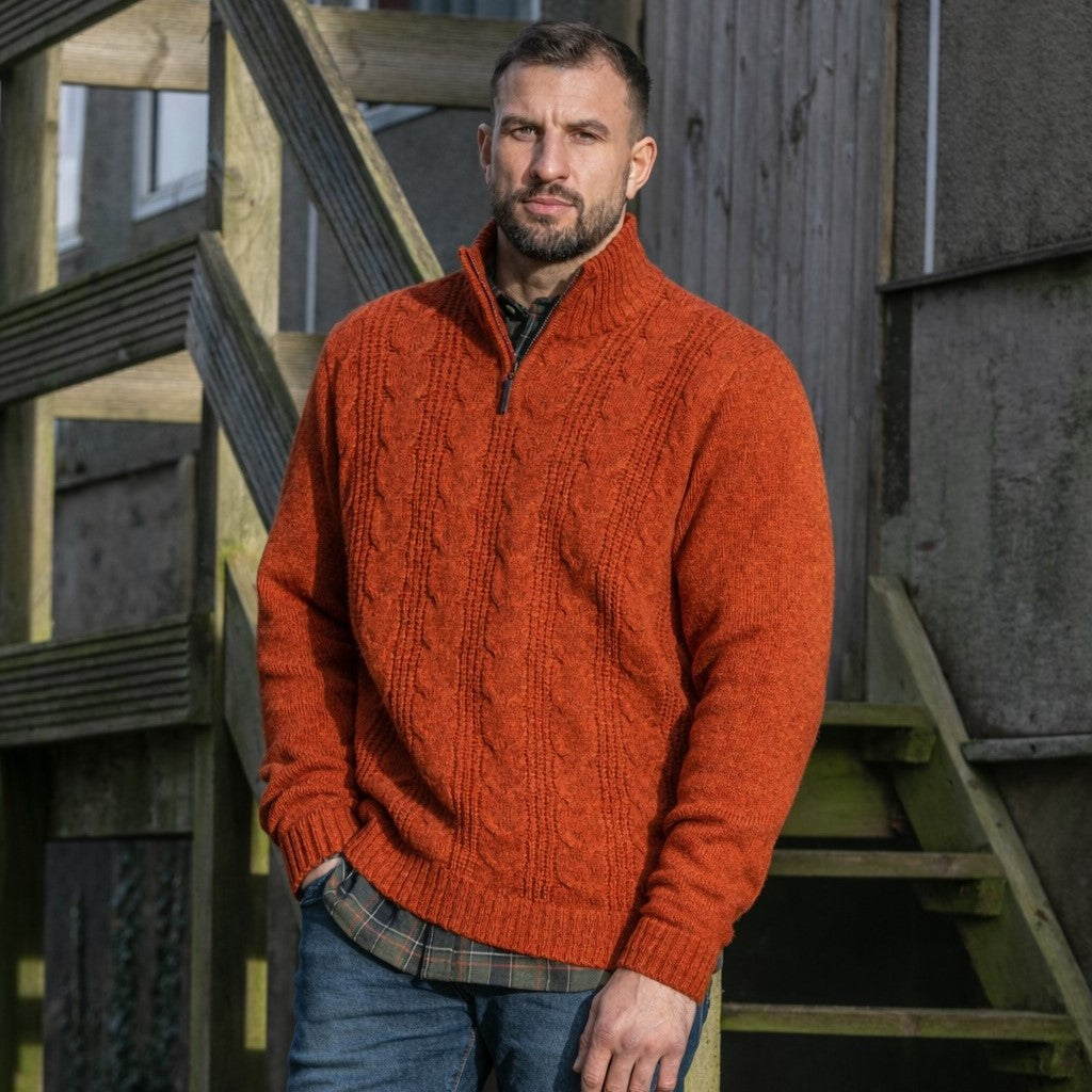 Mens Cable ¼ Zip Jumper - Ember