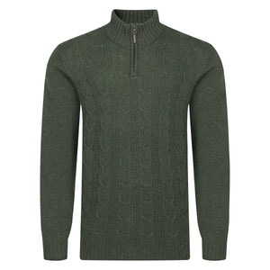 Mens Cable ¼ Zip Jumper - Forest