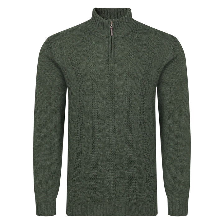 Mens Cable ¼ Zip Jumper - Forest