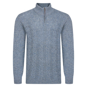Mens Cable ¼ Zip Jumper - Misty Blue