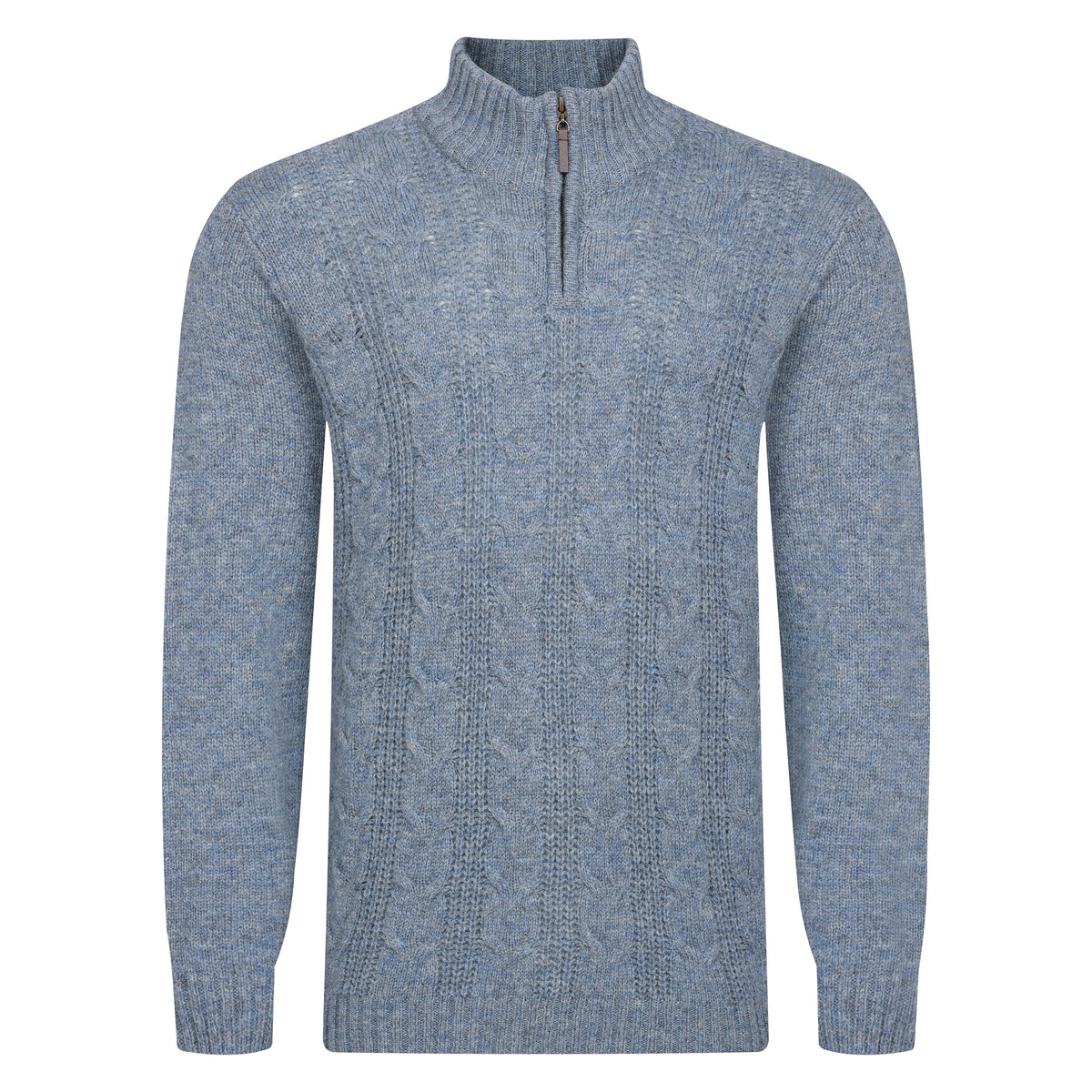 Mens Cable ¼ Zip Jumper - Misty Blue
