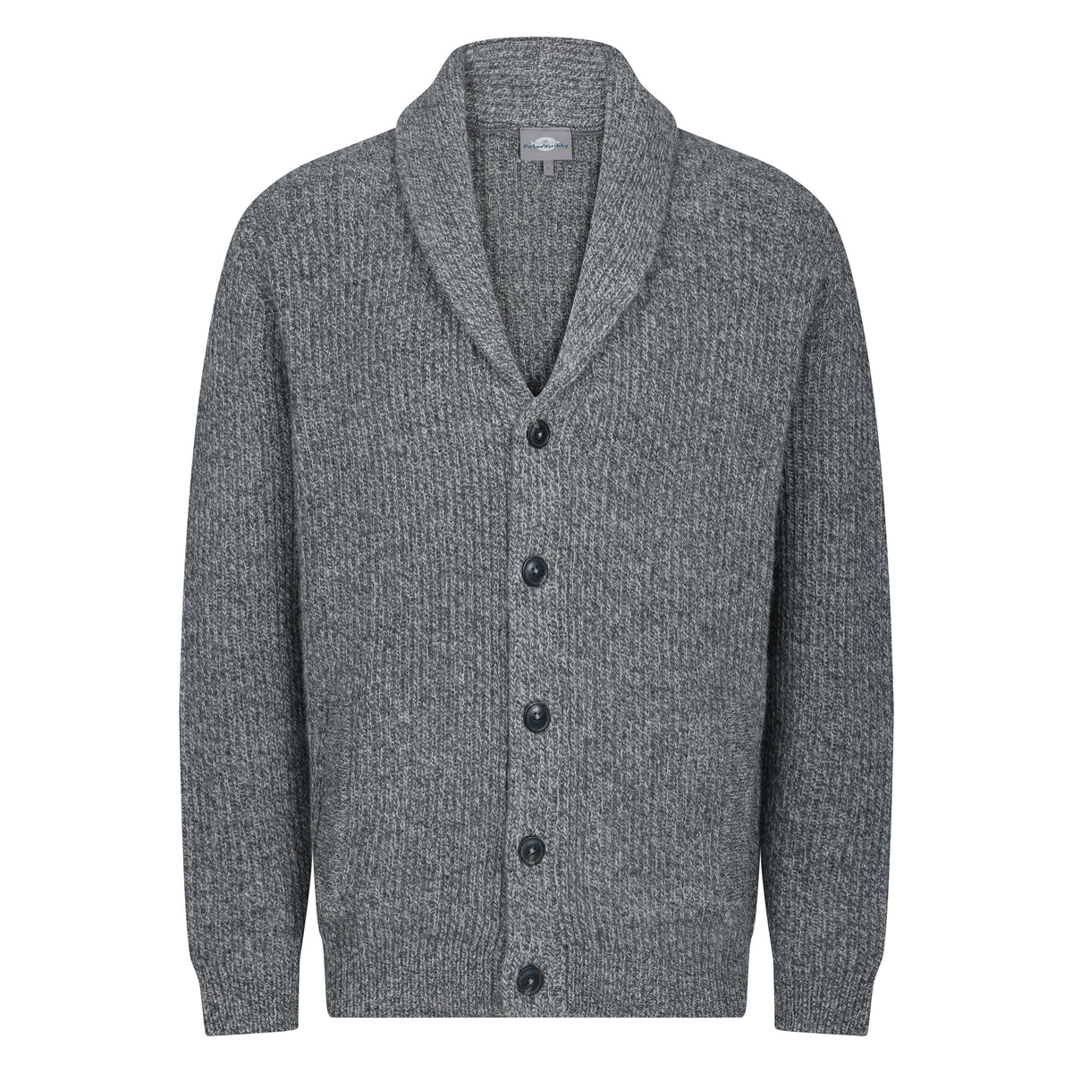 Mens Ribbed Shawl Cardigan - Grey Marl
