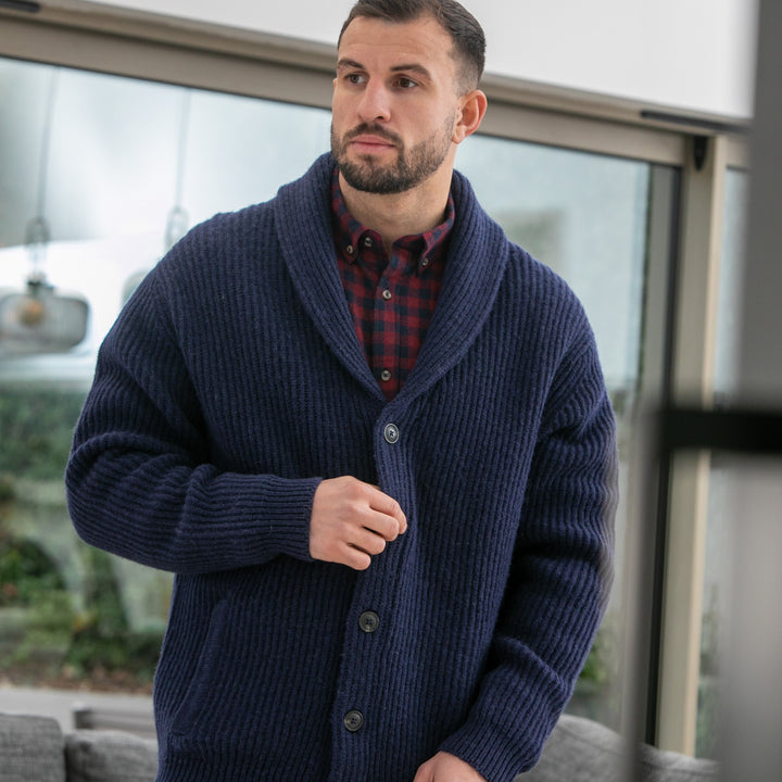 Mens Ribbed Shawl Cardigan - Navy