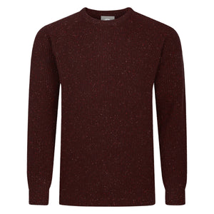 Mens Ribbed Crew Neck Jumper - Damson