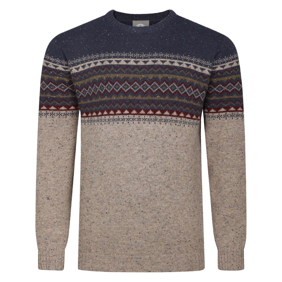 Mens Fairisle Yoke Crew Neck Jumper - Navy