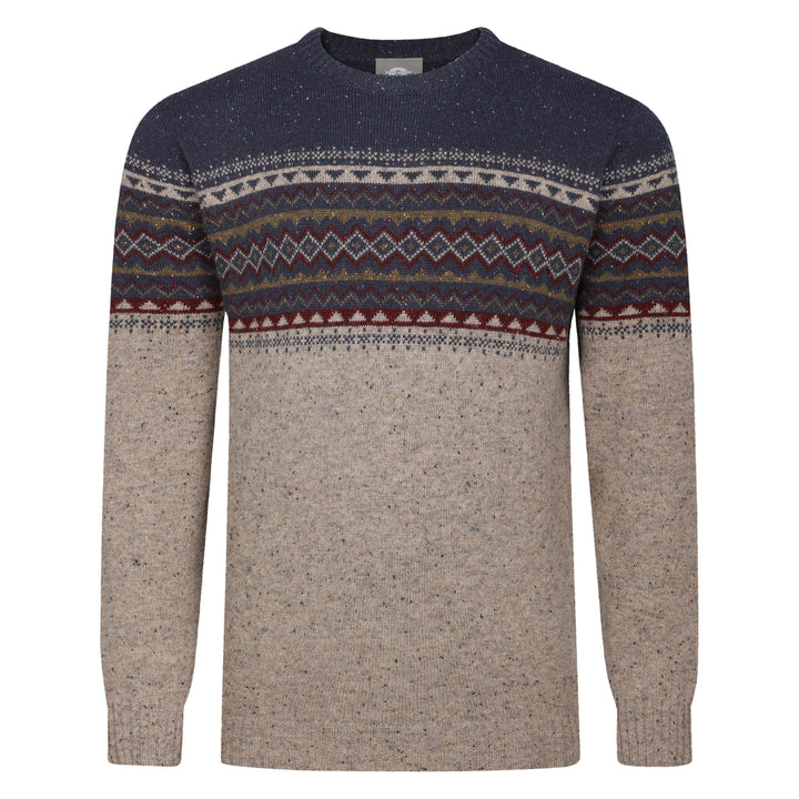 Mens Fairisle Yoke Crew Neck Jumper - Navy