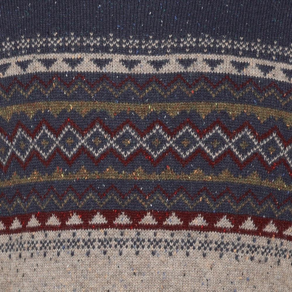 Mens Fairisle Yoke Crew Neck Jumper - Navy