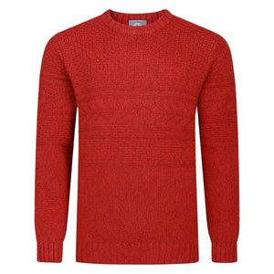 Mens Guernsey Pattern Crew Neck Jumper - Chilli
