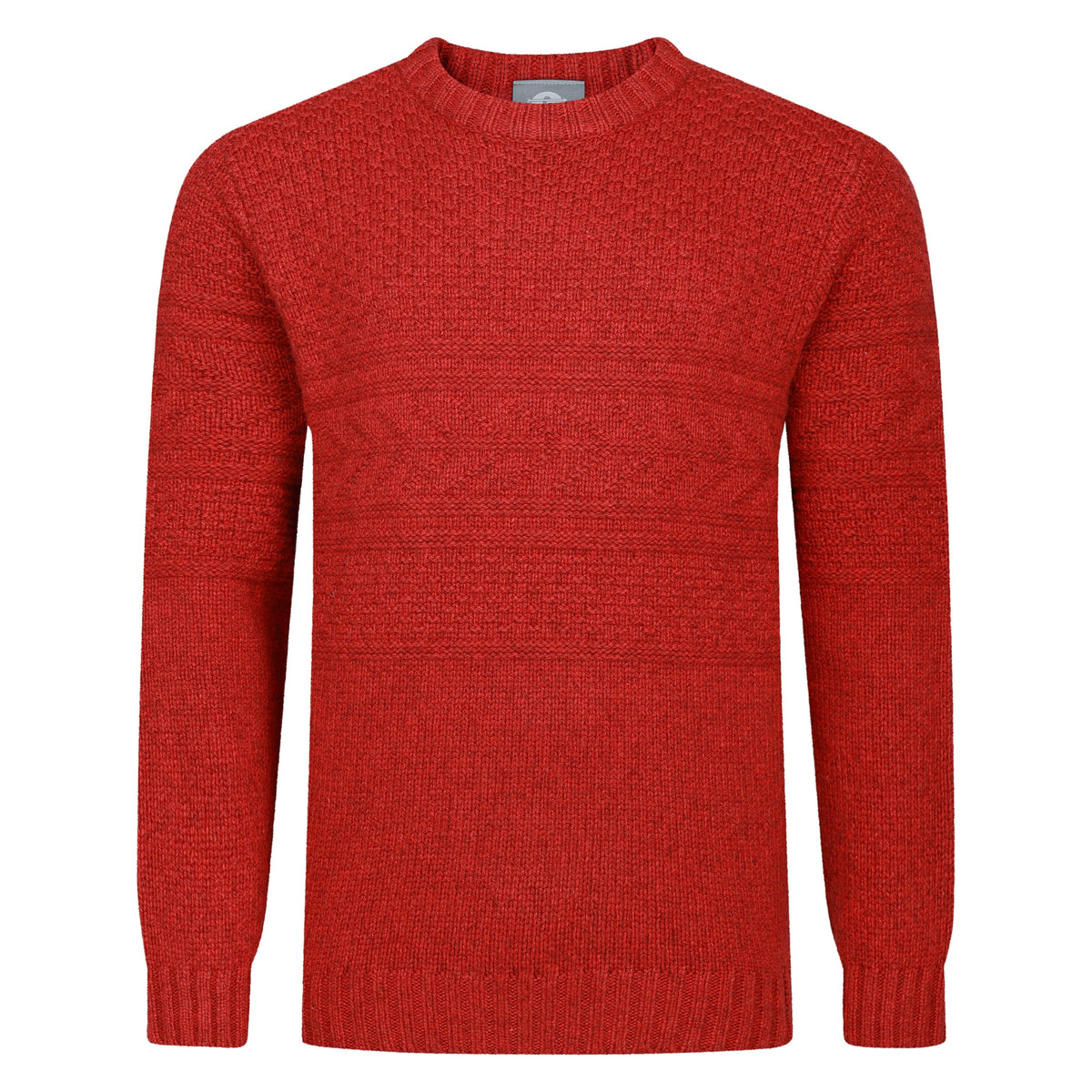 Mens Guernsey Pattern Crew Neck Jumper - Chilli