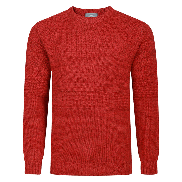 Mens Guernsey Pattern Crew Neck Jumper - Chilli