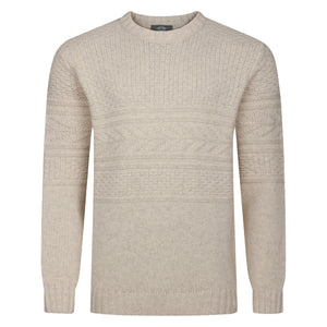 Mens Guernsey Pattern Crew Neck Jumper - Ecru
