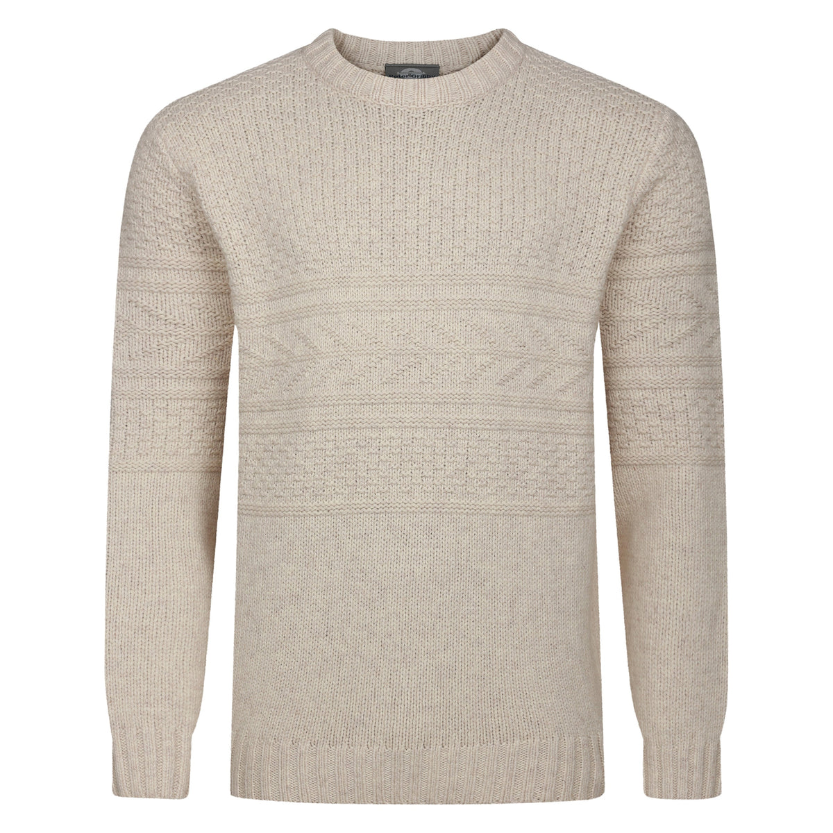 Mens Guernsey Pattern Crew Neck Jumper - Ecru