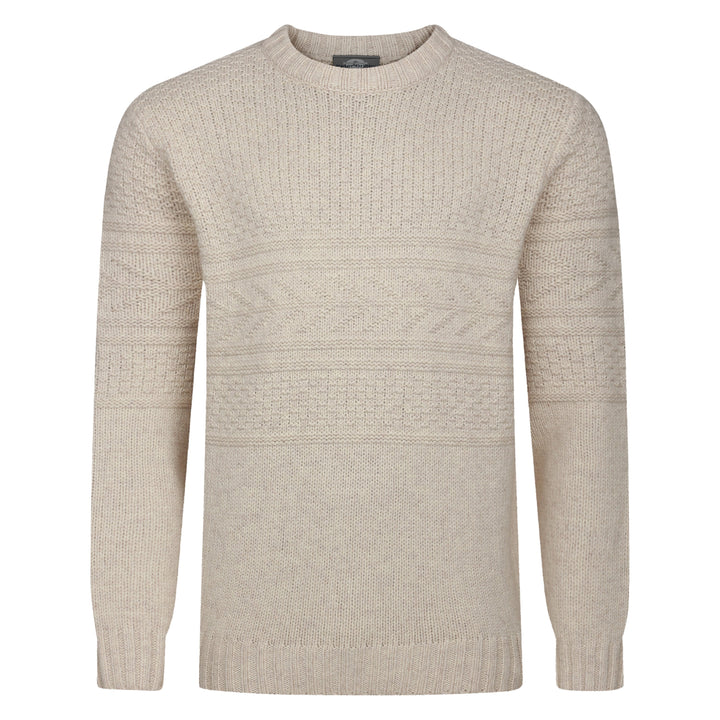 Mens Guernsey Pattern Crew Neck Jumper - Ecru