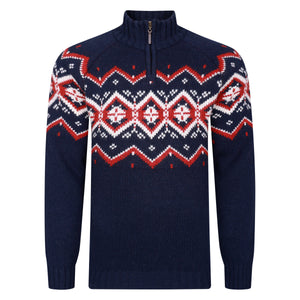 Mens Nordic Zip Neck Jumper - Navy
