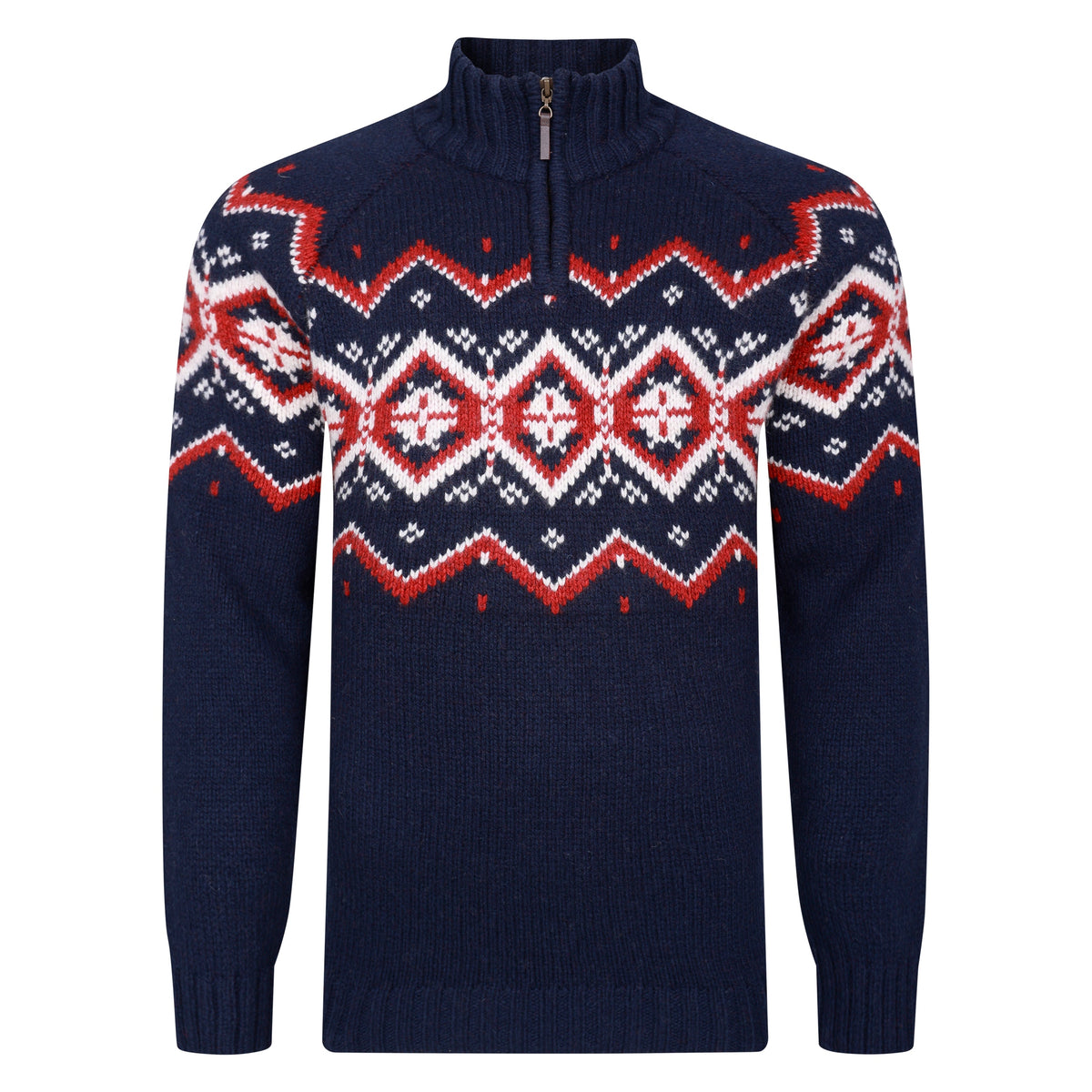 Mens Nordic Zip Neck Jumper - Navy