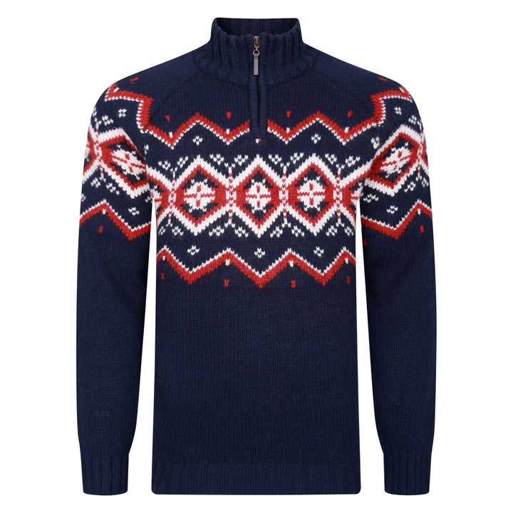 Mens Nordic Zip Neck Jumper - Navy