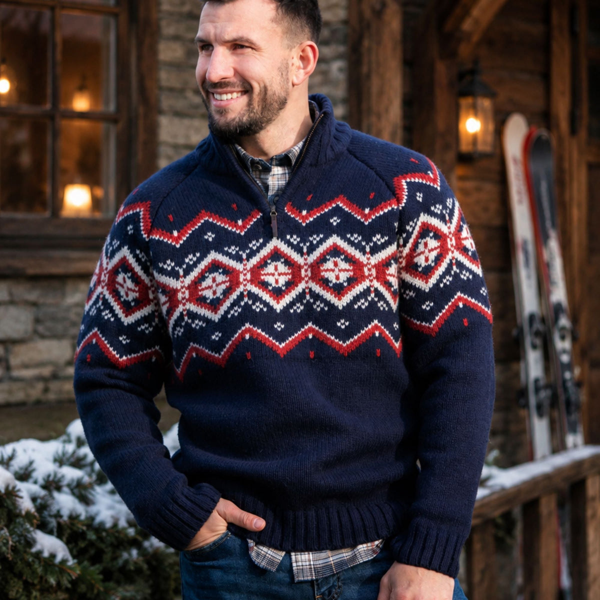 Mens Nordic Zip Neck Jumper - Navy