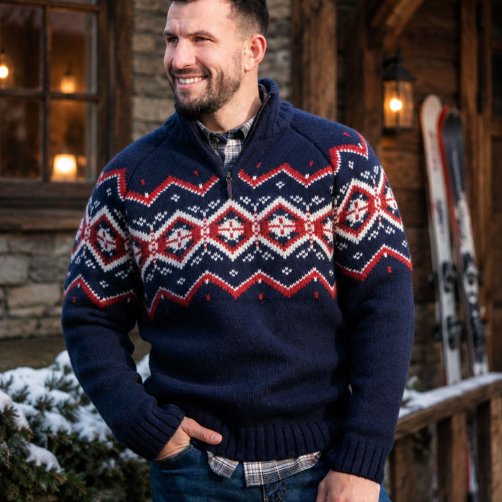 Mens Nordic Zip Neck Jumper - Navy