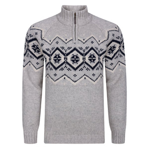 Mens Nordic Zip Neck Jumper - Silver