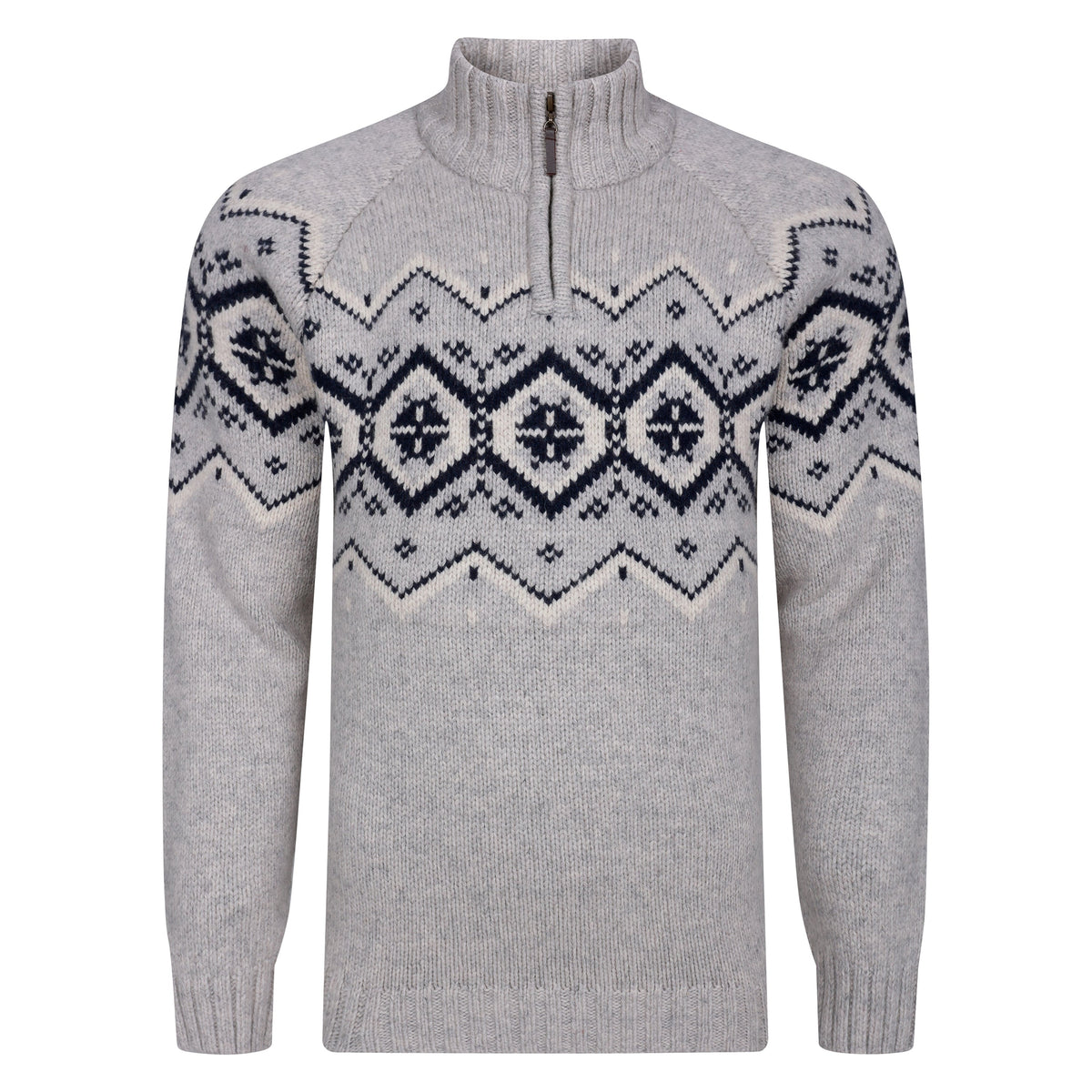 Mens Nordic Zip Neck Jumper - Silver