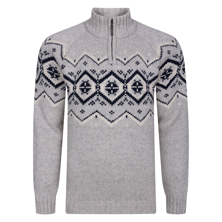 Mens Nordic Zip Neck Jumper - Silver