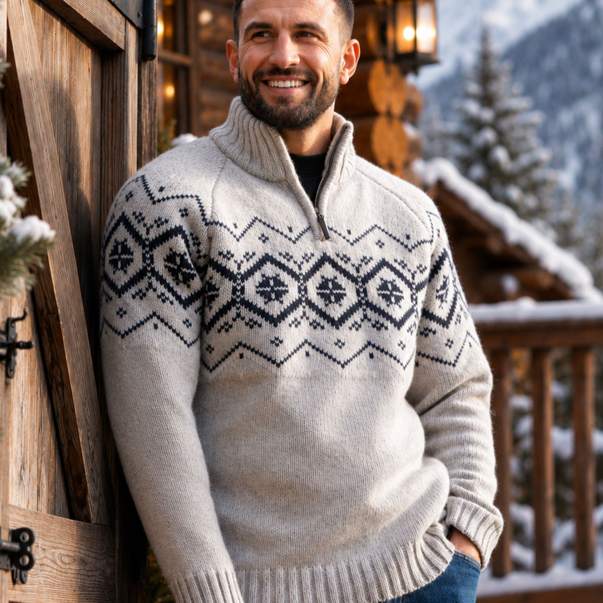 Mens Nordic Zip Neck Jumper - Silver