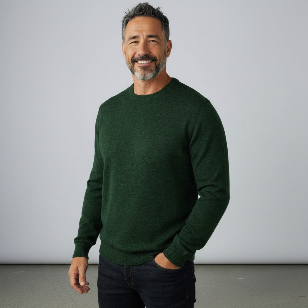 Mens Merino Acrylic Crew Neck Jumper - Forest Green