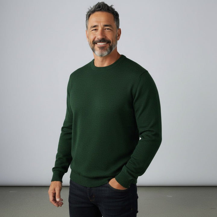 Mens Merino Acrylic Crew Neck Jumper - Forest Green