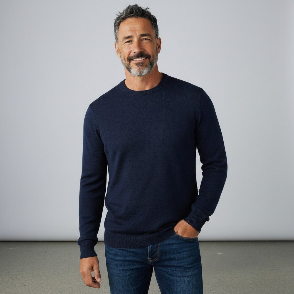 Mens Merino Acrylic Crew Neck Jumper - French Navy
